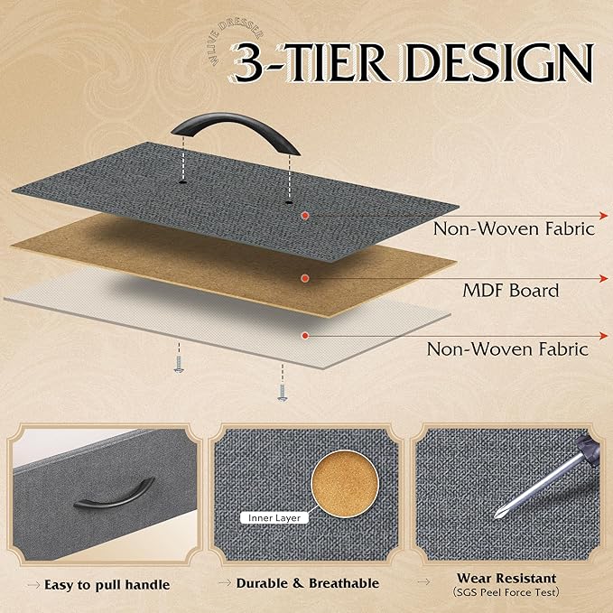 WLIVE 9-Drawer Dresser, Fabric Storage Tower - Image 6