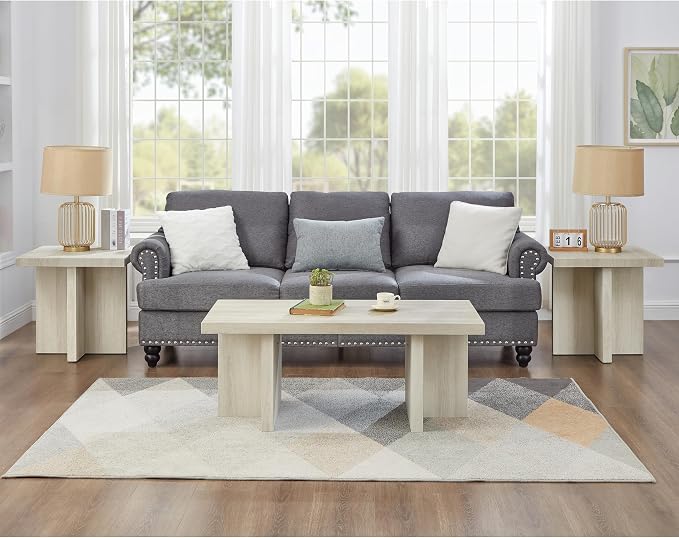 Roundhill Furniture Mchome 3-Piece Coffee Table Set, Coffee Table and Two End - Image 2