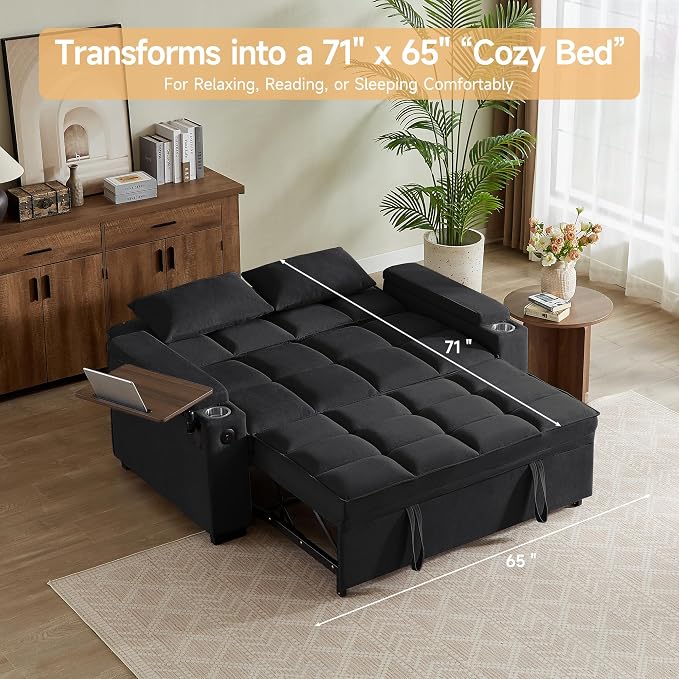 Auvsoce 65'' Chaise Lounge Chair Indoor, 3-in-1 Convertible Sofa Bed - Image 3