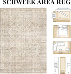 Schweek 3x5 Washable Area Rugs Vintage Floral Non Slip Entryway Rug Beige | - Image 2