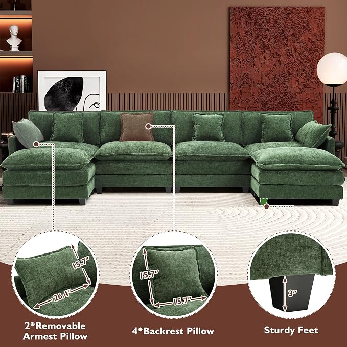 Ihanherry 146" U-Shaped Modern Sofa Modular Sectional Cloud Couch - Image 6