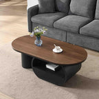 Modern Oval Coffee Table, 47.24" Brown Wood Top Coffee Table - Image 3