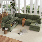 Hanherry Sectional Couch with Pull Out Sofa Bed, Corduroy Sleeper Sofa with - Image 8