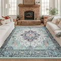 RELEANY Washable Area Rug, Square 8'x8', Teal Green/White/Navy | Non-Slip by RELEANY