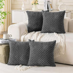 Set of 4 Dark Grey Decorative Throw Pillow Covers 16x16 Inch Corduroy Pillow by Cozoomy