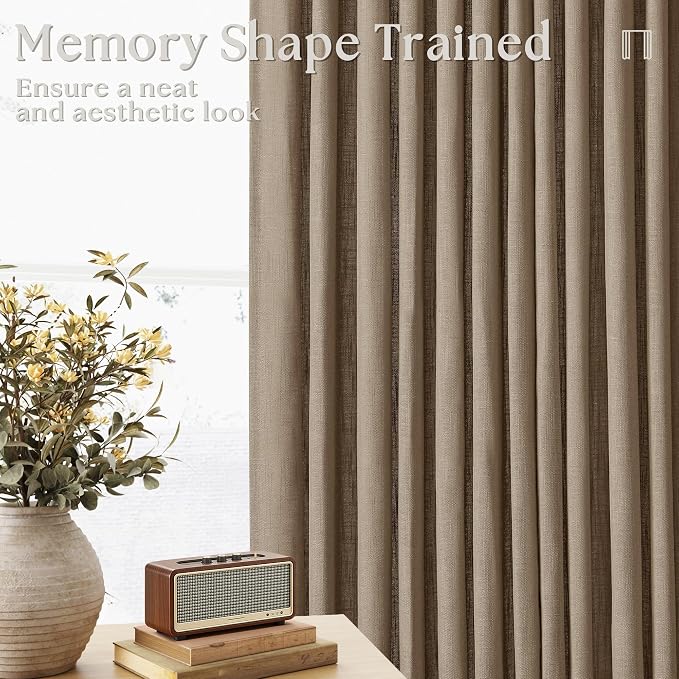 Light Brown Pinch Pleated Linen Blend 105 Inch Latte Semi Sheer Curtains | - Image 2