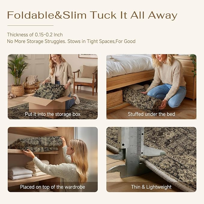2x6 Brown Retro Floral Washable Runner Rug - Image 7