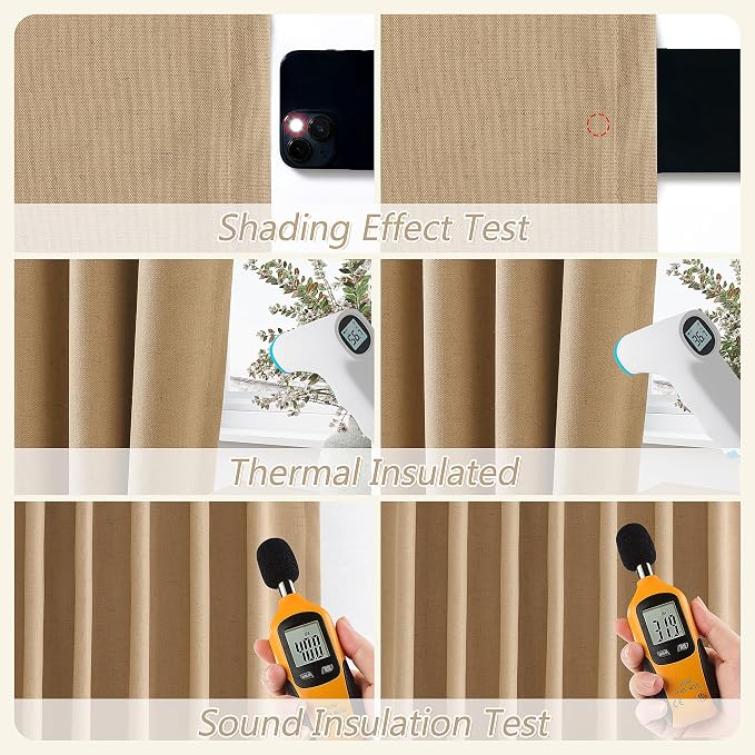 Camel Brown 100% Blackout Linen Curtains 63 Inch Length 2 Panels Set - Image 5