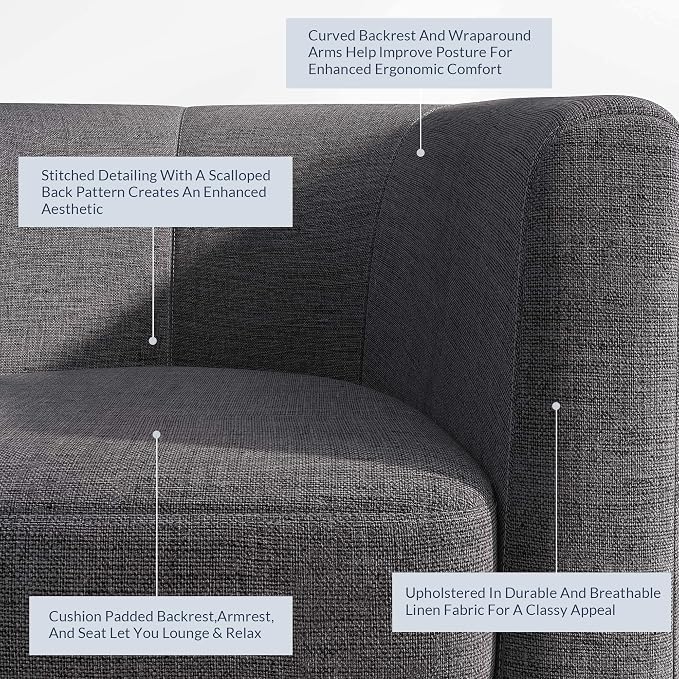 BELLEZE Living Room Chair, Linen Round Accent Barrel Chair, Club Tub Sofa Chair - Image 4