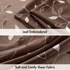 MIULEE Chocolate Brown Sheer Curtains 2 Panels Leaf Patterned, W52 x L96 | - Image 4