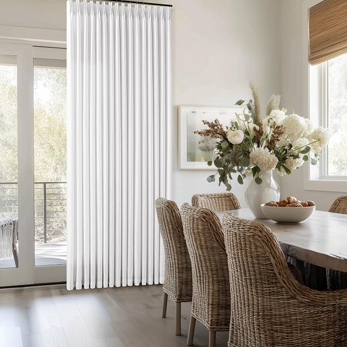 Pinch Pleated White Memory Shaped Semi Sheer Linen Curtains 102 Inches Long | - Image 8