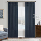 Thick Linen Pleat Dark Blue Semi Sheer Privacy Curtains 50 by 86 2 Panels | 86 by Twodrapes