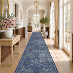 Dark Blue Boho 3x20 Extra Long Runner Rug by HazoHaus