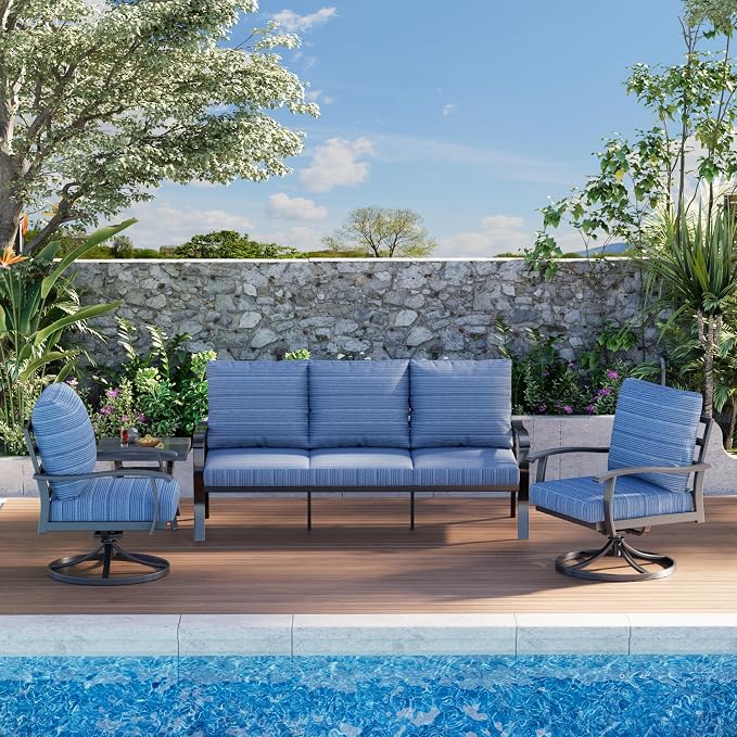 HOMREST Patio Furniture Sets 4 PCS Outdoor Metal Conversation Sets, 360 Degree - Image 9