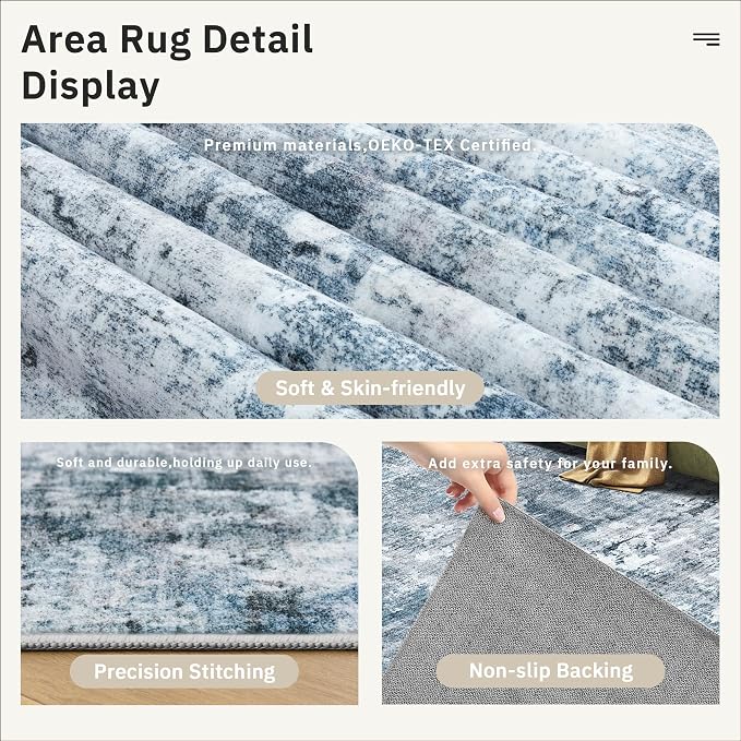 Soalmost Abstract Runner Rug 3x6 Hallway Kitchen Rugs Non-Slip, Foldable - Image 6