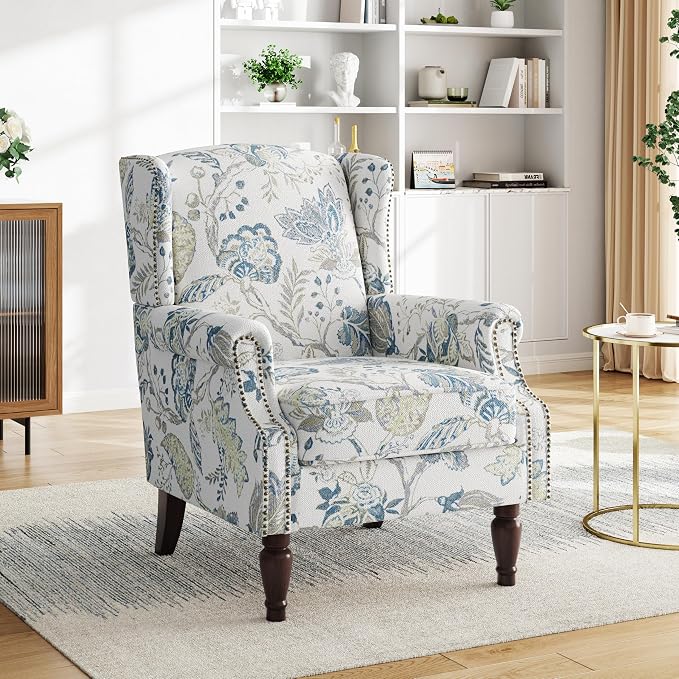 Pia Ricco Set of 2 Floral Accent Chairs, High Back Upholstered Armchairs - Image 7