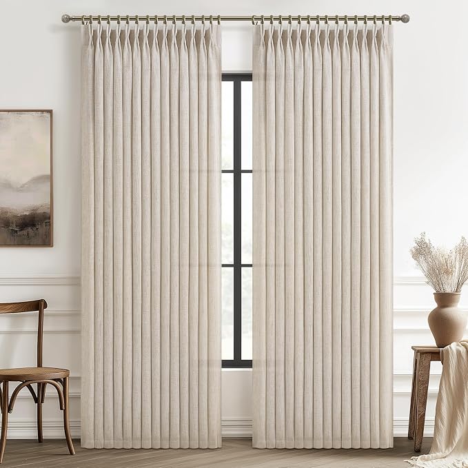 PleatedDrapes Natural Extra Wide 70 x 96 Inch Privacy Curtains That Let Light in by PleatedDrapes