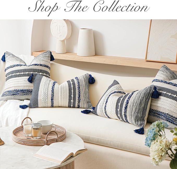 Navy Dark Blue Decorative Throw Pillow Cover 20x20 Square Boho Accent - Image 6