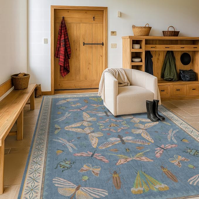 6x9 Blue Floral Rug for Dining Room Table - Image 8