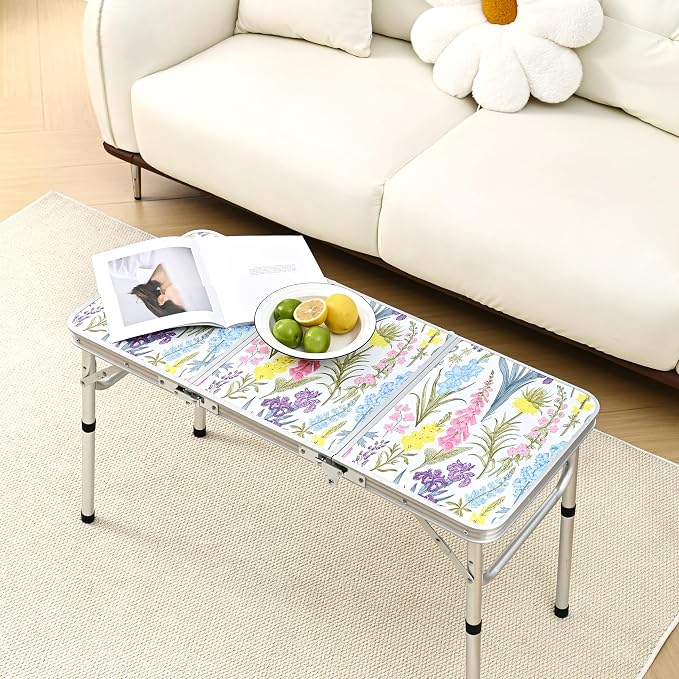 Yriuat Folding Camping Table 3ft Portable Picnic Table Adjustable Height Small - Image 2