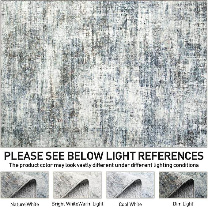4x6 Area Rugs for Living Room: Washable Abstract Blue Multi Badroom Carpet | - Image 7