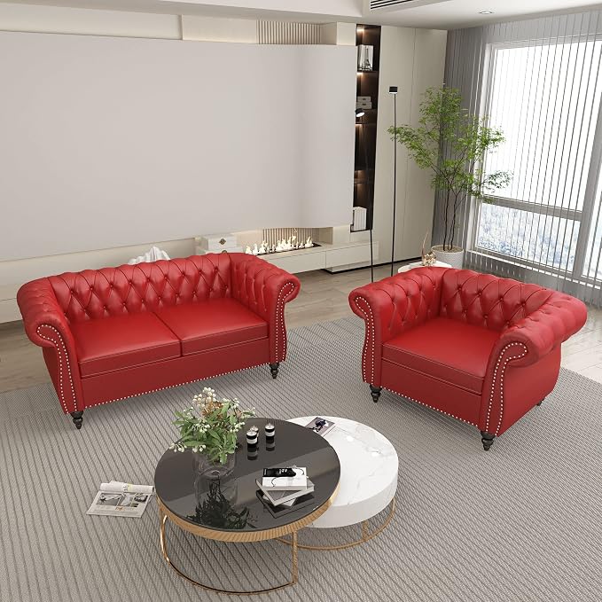 QHITTY 2 Piece Living Room Set, Sectional Chesterfield Sofa Chair Contemporary by QHITTYFurnitureLife