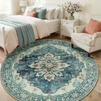 RELEANY Washable Area Rug, Round 6ft, Water Repellent, Pet Friendly, Vintage - Image 3