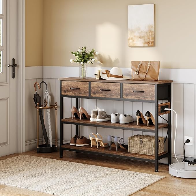 Lulive Entryway Table with Power Outlets, Console Table with 3 Fabric Drawers - Image 6