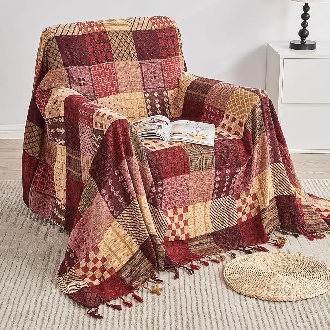 Boho Throw Blanket, Patchwork Large Blankets - Image 2