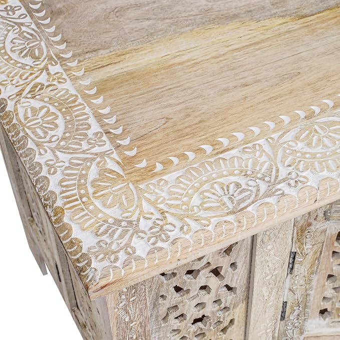 Hand-Carved Wooden Coffee Table – 36” x 18” Rectangular Mango Wood Center Table - Image 4