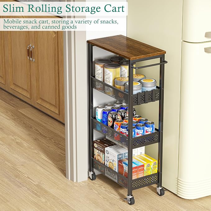 XYZLVSI Slim Storage Cart 4 Tier Fruit and Vegetable Baskets - Image 4