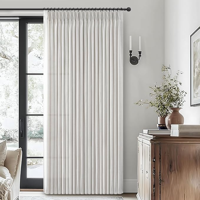 60 Inch Wide Beige White Light Filtering Curtain 92 Inches Long by PleatedDrapes