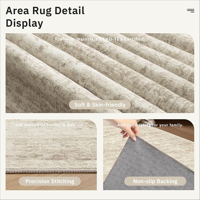 Soalmost Runner Rug 2x10 Washable Non-Slip Hallway Kitchen Runners Beige | - Image 6