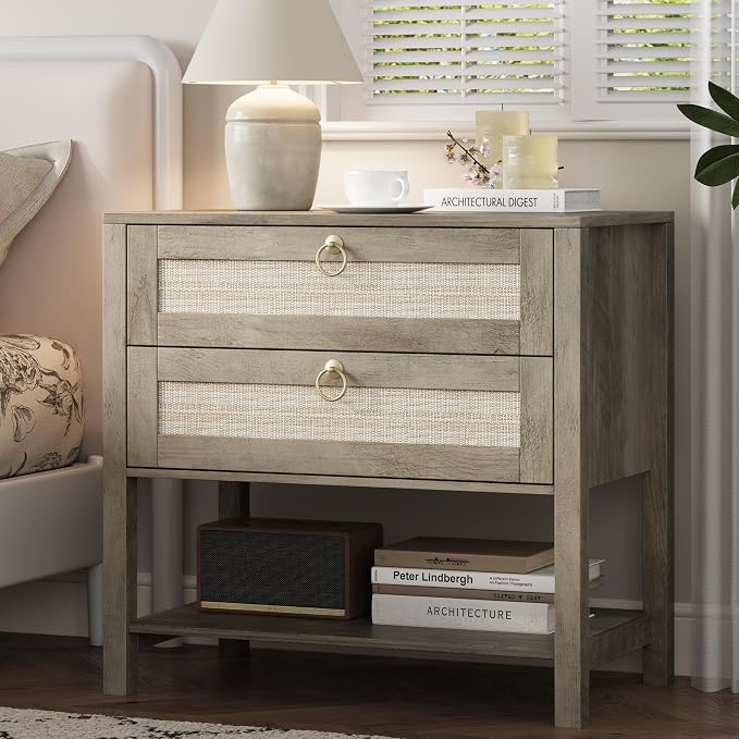 Xixini Nightstand Set of 2, Rattan Boho Bedside Table - Image 8