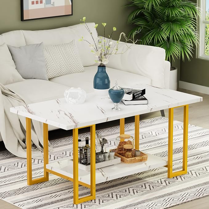 AWQM Marble Coffee Table, Faux Marble Top Rectangular Coffee Table by AWQM