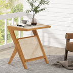 Aklaus Rattan Side Table Boho Small end Table mid Century Living Room Wooden - Image 5