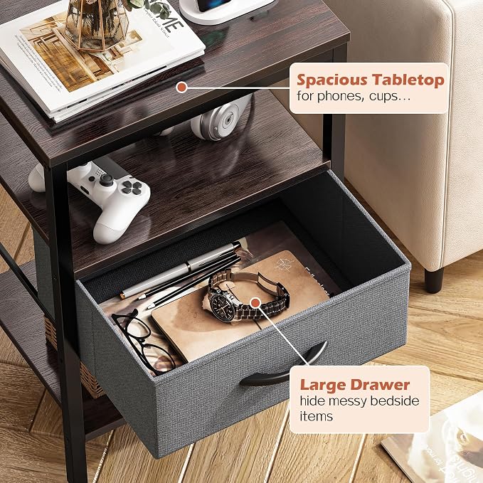 SUPERJARE Nightstand with Charging Station, Bed Side Table with Adjustable - Image 8