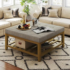Befurtori Large Square Ottoman Coffee Table, Linen Solid Upholstered Footrest by Befurtori