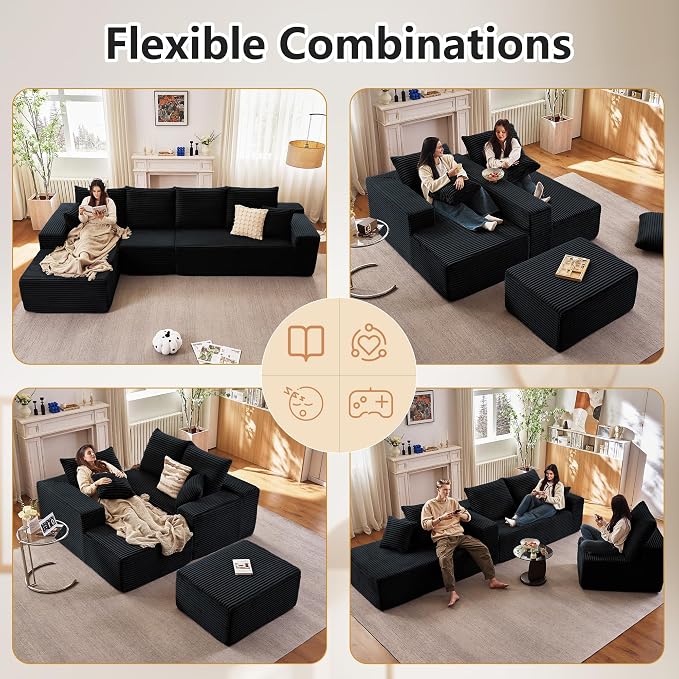 135” Cloud Sectional Couch, Boneless Sofa - Image 3