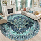 RELEANY Washable Area Rug, Round 8ft, Teal | Non-Slip, Water Repellent by RELEANY