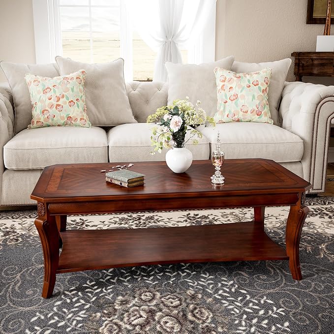 Traditional Distressed Farmhouse Style Coffee Table Set, 2-Piece Solid Wood - Image 7
