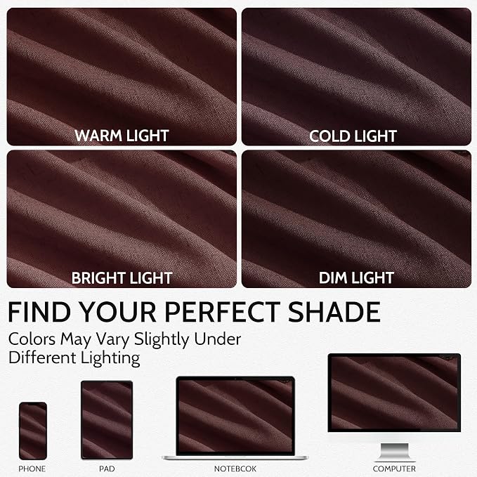 Reddish Brown Linen Blend Light Filtering Back Tab Curtains 96 Inches Long - Image 4