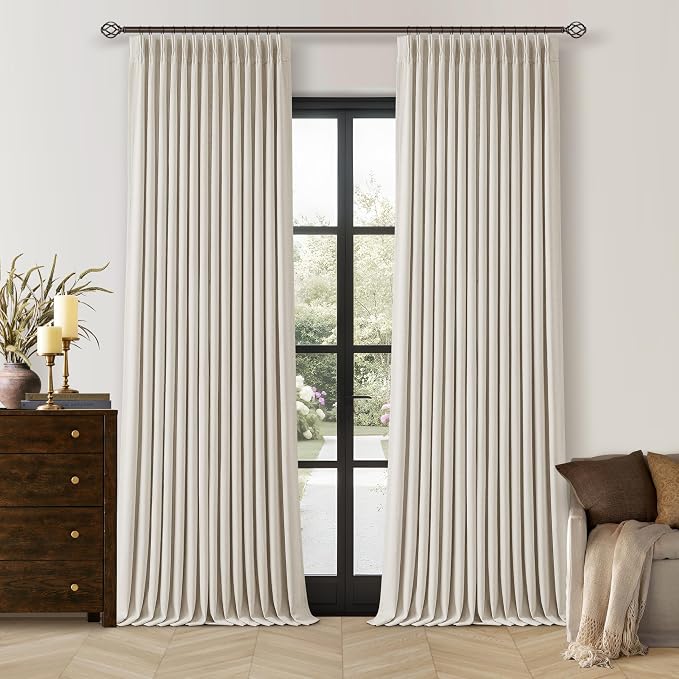 Natural Pinch Pleated 100% Blackout Linen Curtains 96 Inch Length | Pinch Pleat by Twodrapes