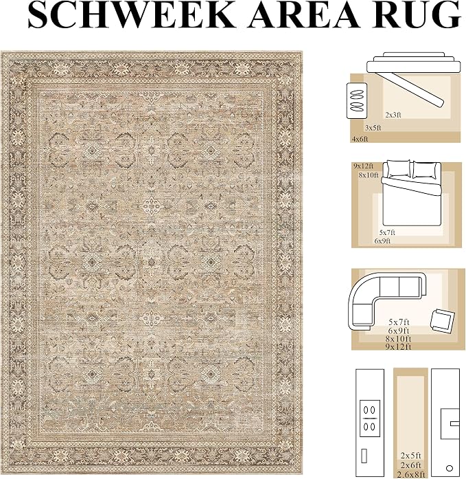 Schweek Khaki 2x3 Entryway Rug Non-Slip Washable Rugs - Image 2