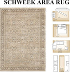 Schweek 6x9 Area Rug Khaki Washable Vintage Distressed Living Room Rugs | Non - Image 2