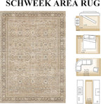 Schweek 9x12 Area Rug Khaki Vintage Distressed Washable Rugs - Image 2