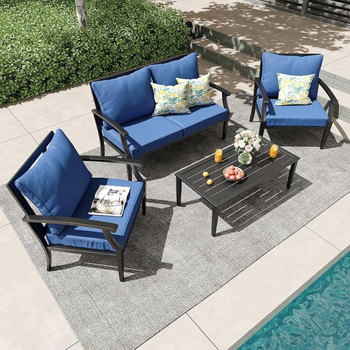4 Piece Outdoor Patio Furniture Set, Oversized Metal Conversation Set by Unknown