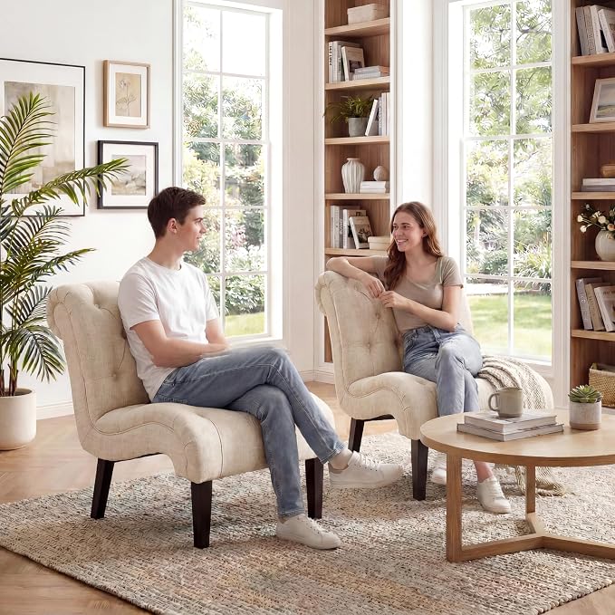 Accent Chairs Set of 2 Mid Century Modern Tufted Upholstered Chair - Image 3