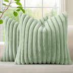 decorUhome Fall Faux Fur Throw Pillow Covers 16x16 Set of 2 Sage Green | by decorUhome