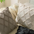 Set of 2 Beige Morrocan Decorative Pillow Covers 26x26 Inch Fluffy Boho Throw - Image 3